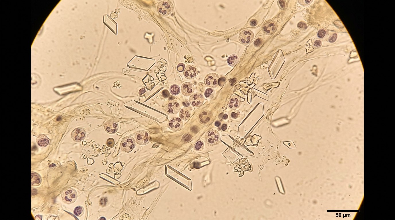 Microscopic view of urethral plug material from a blocked cat